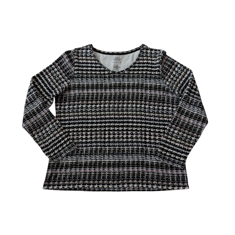 Croft & Barrow Long Sleeve Classic Tee LARGE Black White